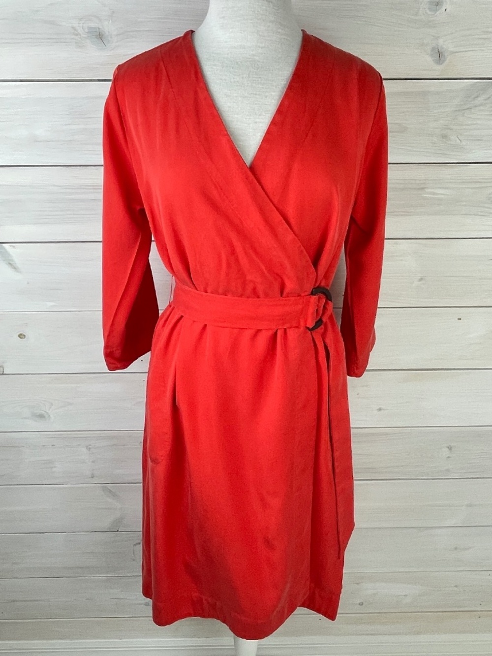 Coldwater creek Orange V-neck Long Sleeve Belted Wrap Dress